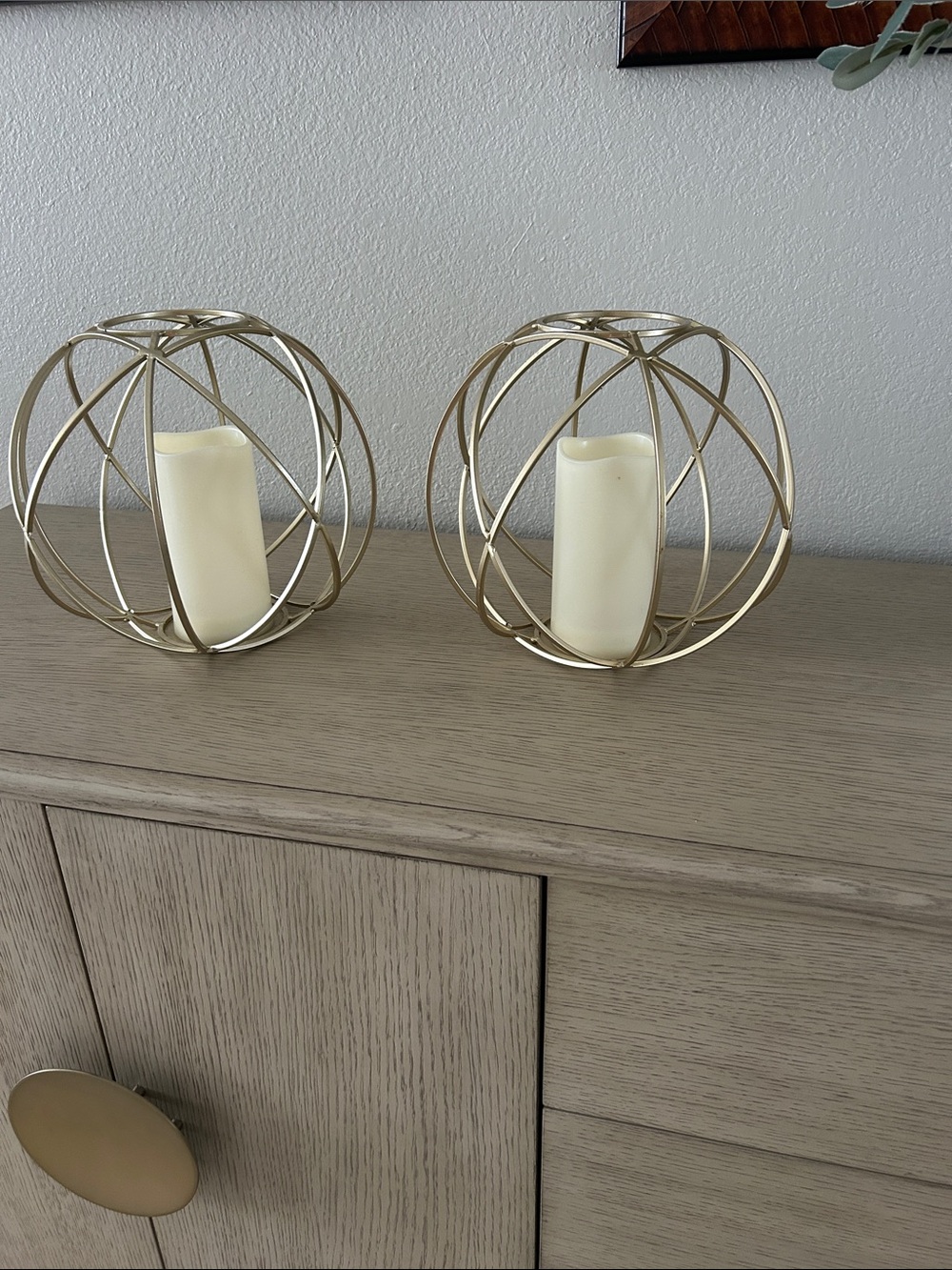 Gold Orb Metal Candle Holders with Cream LED Candles - Set of 2